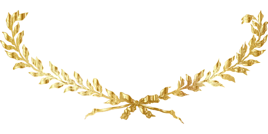a gold necklace on a black background, inspired by Master of the Embroidered Foliage, cg society, laurels of glory, bow, uniform background, bows