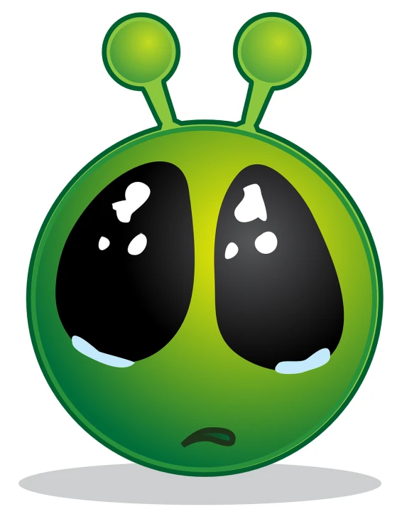 a green alien with a question mark on its face, deviantart, hurufiyya, large black eyes!!!, tired expression, ufo, that looks like a insect