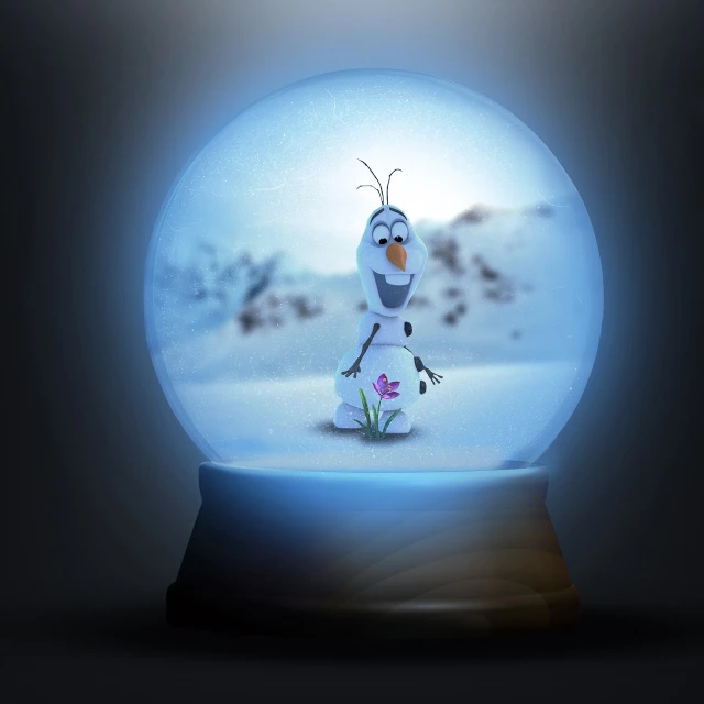 a snow globe with a snowman inside of it, concept art, inspired by Olaf Gulbransson, conceptual art, frozen in motion, hero shot, kiss, afp