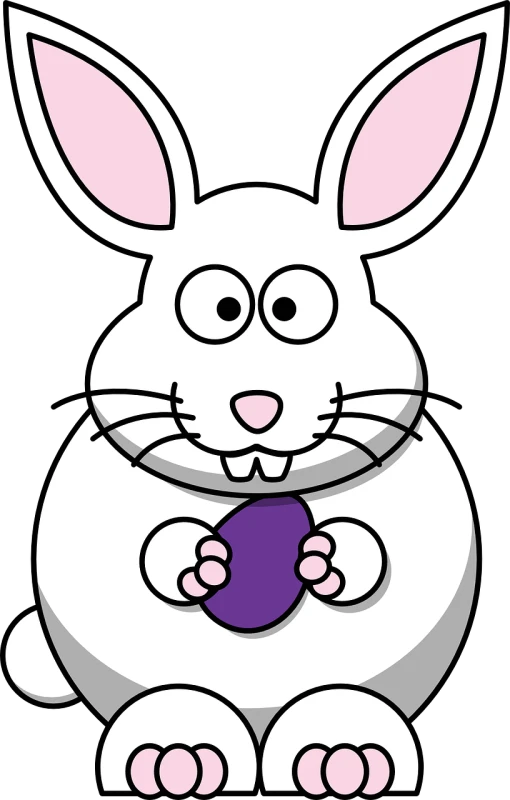 a white rabbit holding a purple heart, pixabay, black, easter, “portrait of a cartoon animal, high contrast!!
