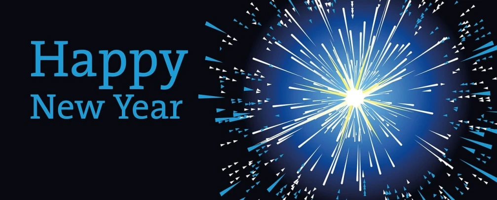 a fireworks display with the words happy new year, vector art, pixabay, digital art, blue lightsaber, ; wide shot, commercial banner, istock