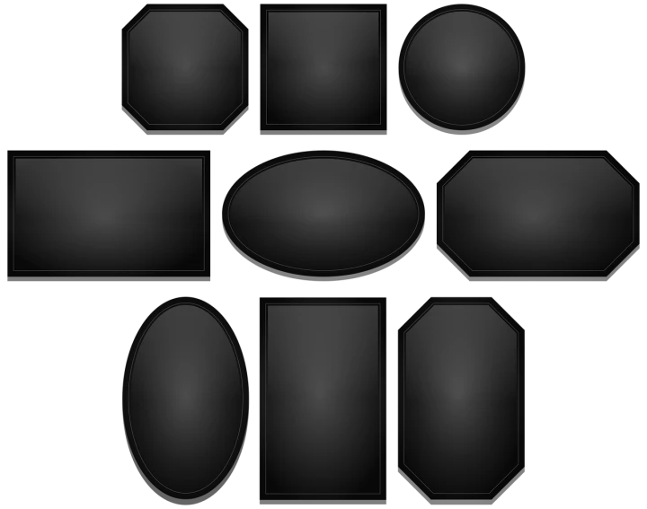a set of blank black labels on a black background, a raytraced image, by Andrew Domachowski, deviantart, digital art, mirrors, tileset, convex, uncompressed png