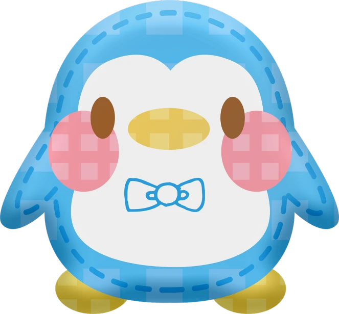 a close up of a penguin wearing ear muffs, a picture, pixabay, sōsaku hanga, blue transparent jelly, bowknot, tamagotchi, !subtle smiling!