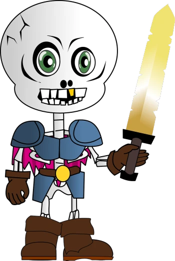 a cartoon skeleton with a knife in his hand, inspired by Luigi Kasimir, deviantart contest winner, dressed in light armor, !!! very coherent!!! vector art, child, papyrus