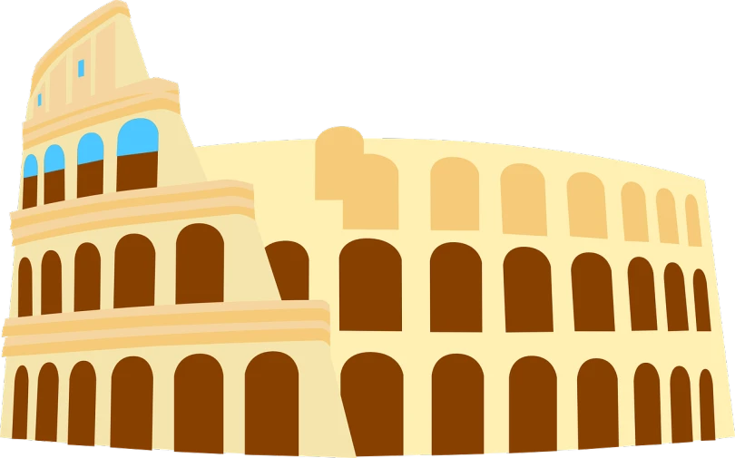 an illustration of the colossion in rome, trending on pixabay, mingei, art deco stadium, brown:-2, flat - color, sideview