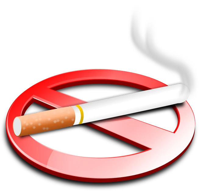 a no smoking sign with a cigarette sticking out of it, an illustration of, by Aleksander Kotsis, pixabay, sots art, cel shaded vector art, -step 50, 2 0 1 0 photo, full color illustration