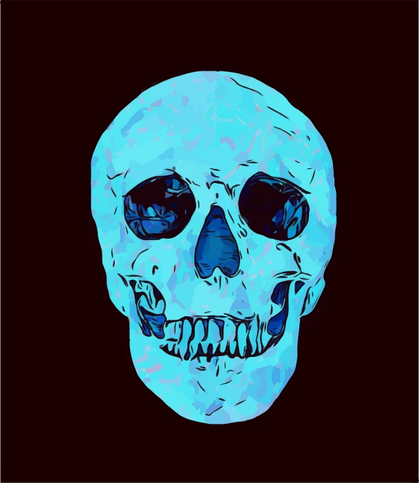 a close up of a skull on a black background, vector art, digital art, blue and cyan colors, low polygons illustration, spooky filter, trending top art