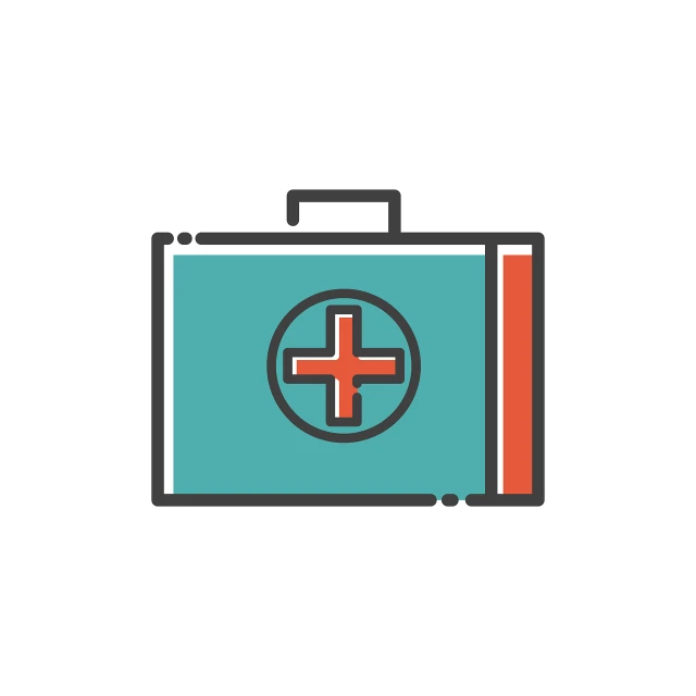 a suitcase with a first aid sign on it, a stock photo, shutterstock, clean lineart and flat color, teal orange, coloured line art, 🎨🖌