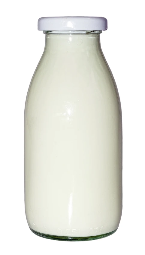 a bottle of milk on a white background, by Ladrönn, pixabay, bauhaus, lacquered glass, 2000s, medium detail, niels otto møller