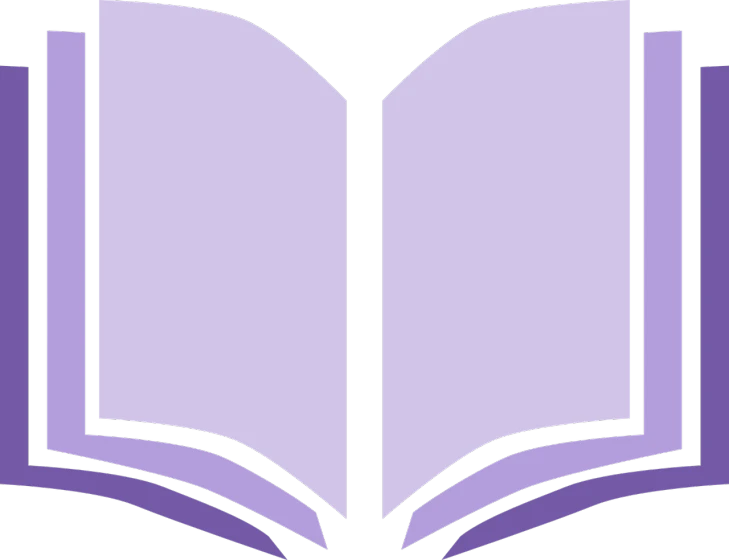 an open book sitting on top of a table, a storybook illustration, plain purple background, language learning logo, recolored, cga