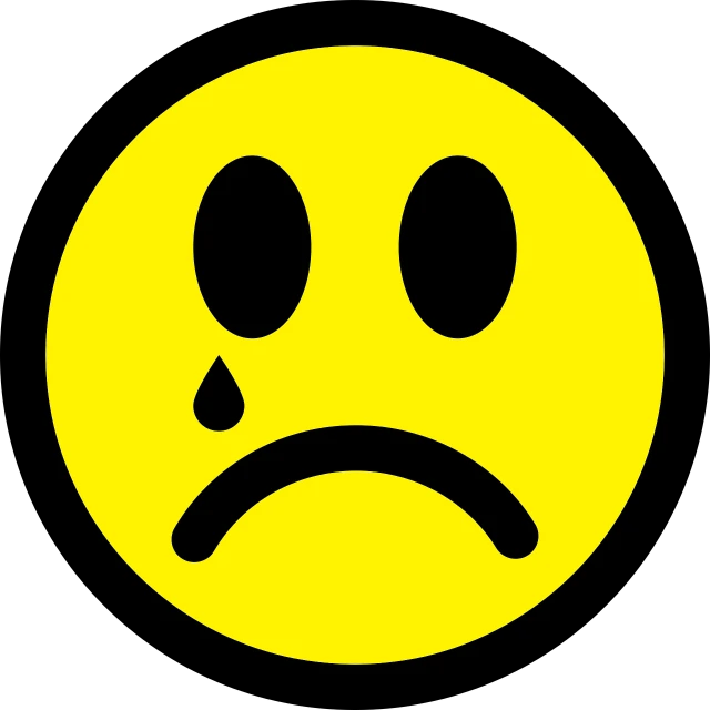 a yellow smiley face with a sad expression, a picture, crying tears, with a black background, 8