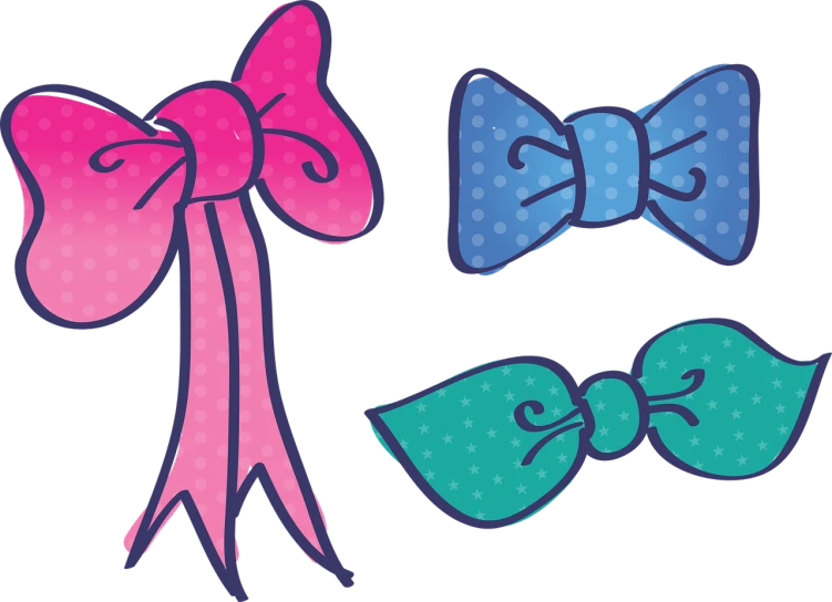 a couple of bows sitting next to each other, inspired by Masamitsu Ōta, deviantart, pop art, blue black pink, necktie, various items, colorful]”