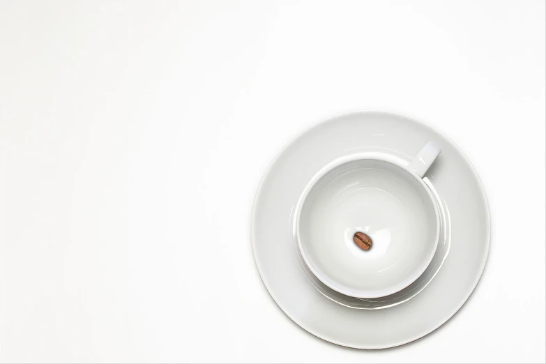 a coffee cup sitting on top of a saucer, by Jan Kupecký, minimalism, plate, beans, porcelain forcefield, hero shot