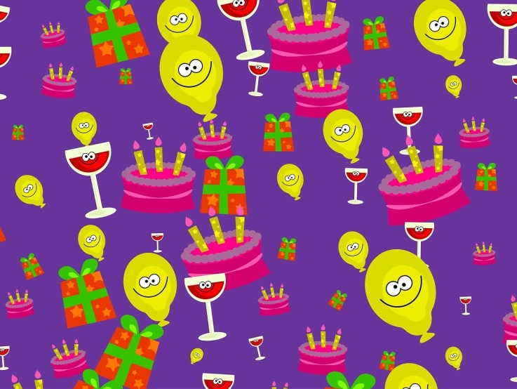 a bunch of lemons sitting on top of a table, a cartoon, naive art, birthday wrapped presents, background is purple, wine, spritesheet