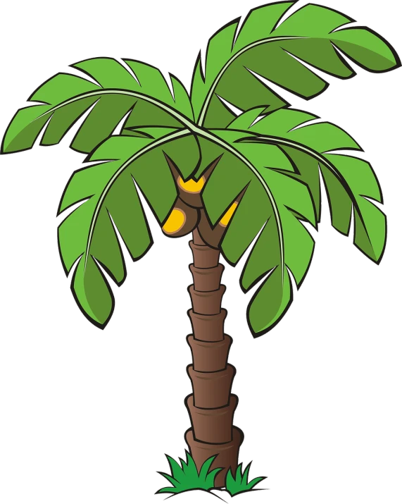 a palm tree with a banana on it, concept art, inspired by Masamitsu Ōta, pixabay, hurufiyya, on a black background, in cartoon style, (((trees))), trees with lots of leaves