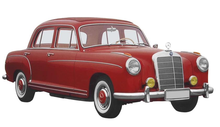 a red classic car on a black background, a digital rendering, inspired by Slava Raškaj, pixabay, bauhaus, mercedes, on clear background, color restoration, catalog photo