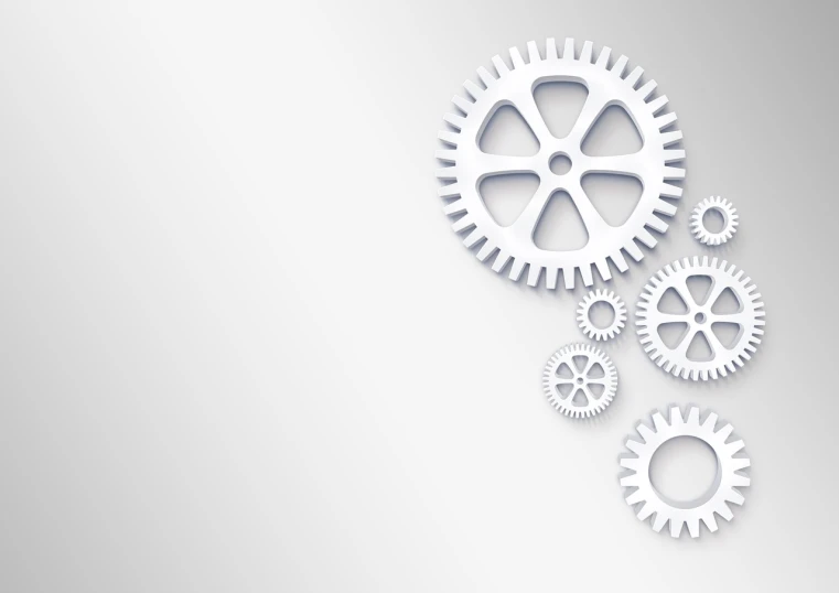 a group of gears sitting on top of a white surface, an illustration of, computer art, clean white paper background, wallpaper for monitor, simple and clean illustration, industries