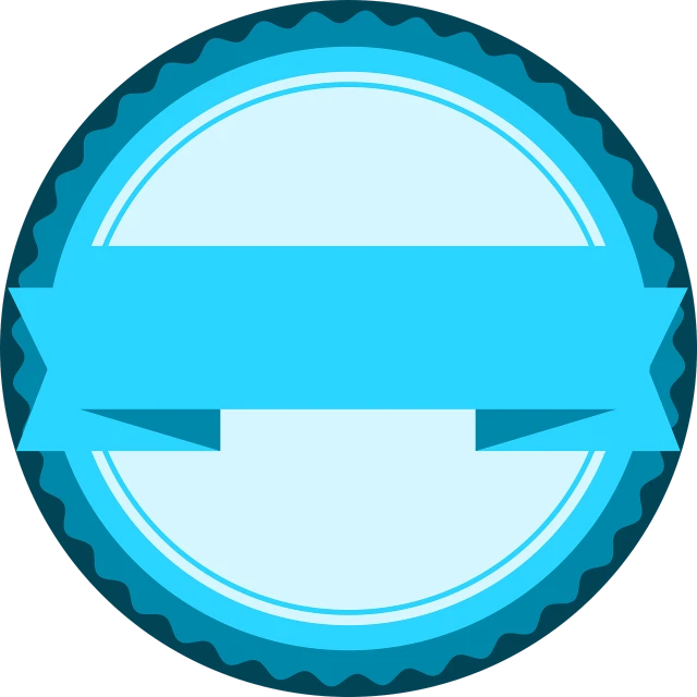 a blue badge with an arrow in the middle, a screenshot, pixabay contest winner, digital art, full view blank background, neon blue glass forehead, round logo, big ribbon