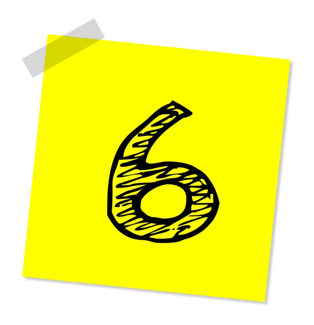 a note paper with the number six drawn on it, by Joe Stefanelli, pixabay, pop art, webdesign icon for solar carport, yellow and black, 3 dmax, gooey