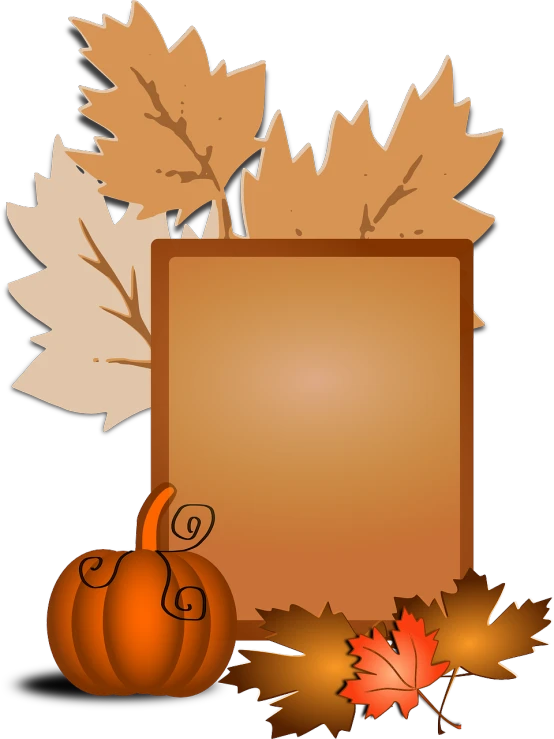 a wooden sign surrounded by autumn leaves and a pumpkin, a picture, no outline, & a dark, commercial banner, tall