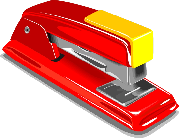 a red and yellow stapler on a black background, vector art, pixabay, digital art, boat, digital art - w 640, singer, sheet