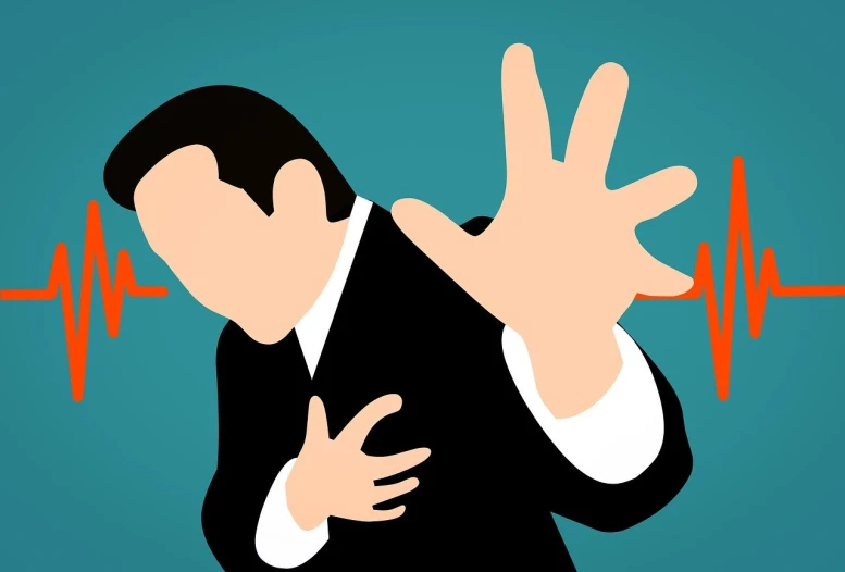 a man making a heart sign with his hands, a picture, trending on pixabay, digital art, coughing, defibrillator, wearing a worn out suit, resting on chest