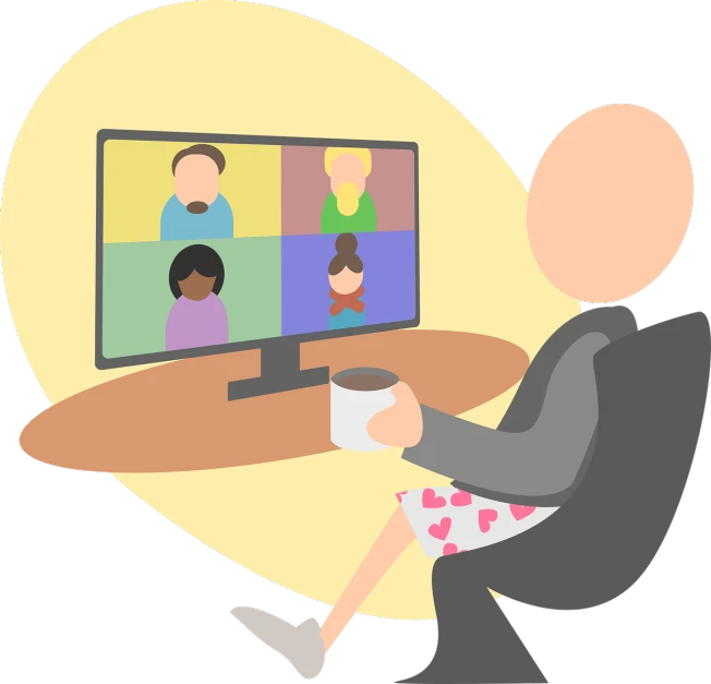 a man sitting in a chair in front of a television, a cartoon, by Winona Nelson, pixabay, computer art, in meeting together, card game illustration, webcam screenshot, -h 640