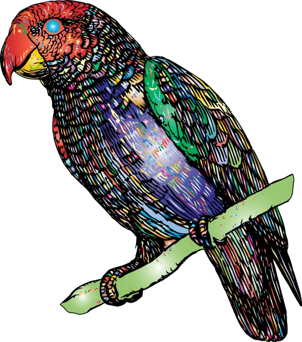 a colorful bird sitting on top of a tree branch, an illustration of, inspired by Charles Bird King, pointillism, amoled, tiki, pen-and-ink illustration, pararel