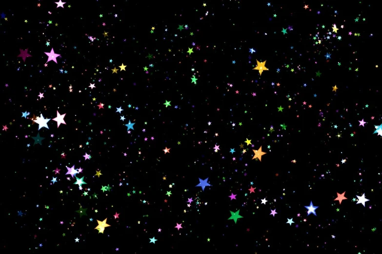 a bunch of colorful stars on a black background, an illustration of, space art, sparkles and glitter, けもの, hi resolution, distant photo