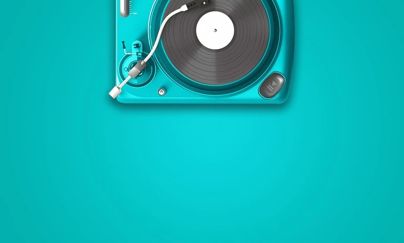 a record player sitting on top of a turntable, by jeonseok lee, trending on pixabay, digital art, turquoise color scheme, beautiful iphone wallpaper, solid colour background”, istock