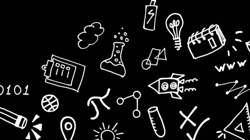 a bunch of doodle drawings on a blackboard, by Elias Ravanetti, trending on pixabay, bio chemical illustration, animation still, hardware, background image