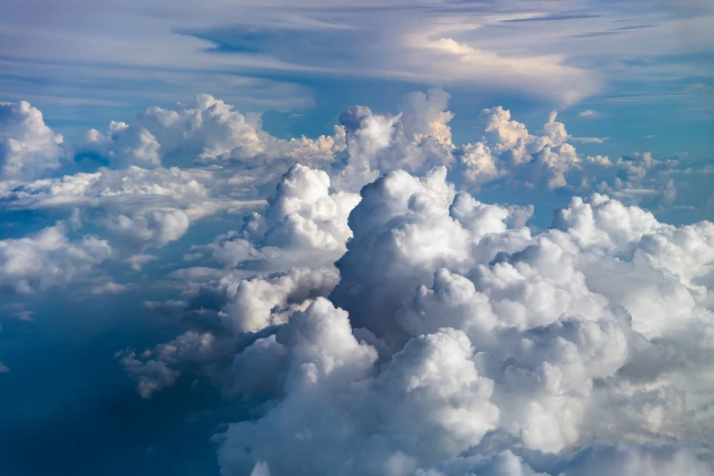 a blue sky filled with lots of white clouds, a stock photo, romanticism, high above the ground, cloud palace, beautiful iphone wallpaper, high-detaild