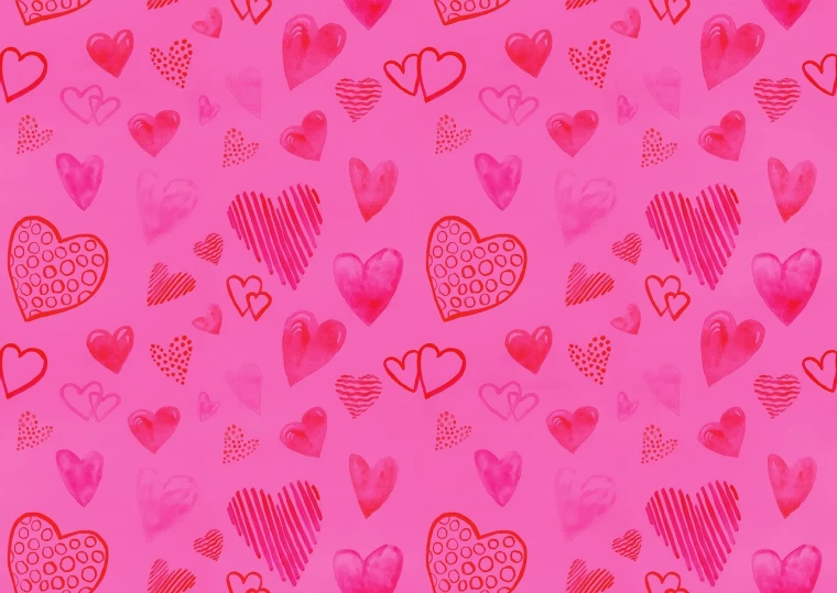 a pattern of hearts on a pink background, by Valentine Hugo, studio backdrop, vibrant.-h 704, hi resolution, watercolor background