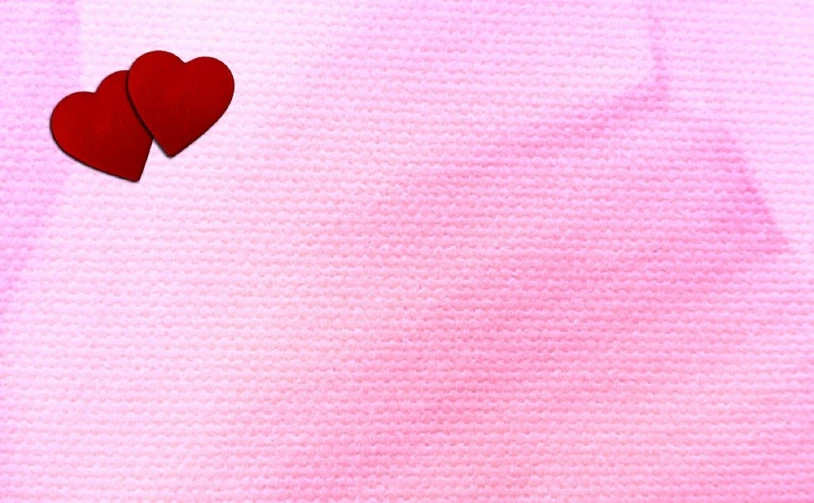 a couple of red hearts sitting next to each other, a picture, inspired by Valentine Hugo, romanticism, pink gradient background, textured parchment background, banner, background image