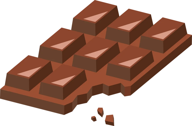 a piece of chocolate sitting on top of a table, a digital rendering, by Taiyō Matsumoto, pixabay, mingei, tessellation, lineless, mud, pallet