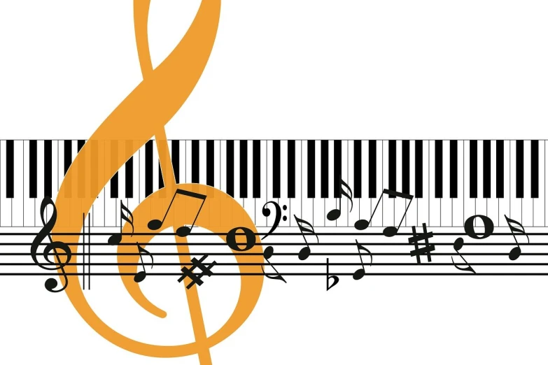 a close up of a piano keyboard with musical notes, an illustration of, trending on pixabay, precisionism, illustrator vector graphics, asymmetrical composition, fibonacci composition, isolated background