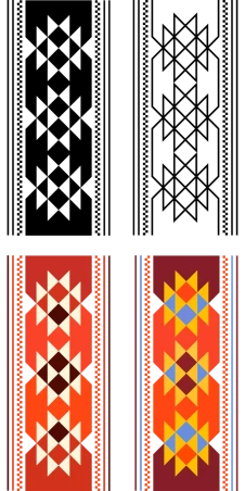 a couple of colorful rugs sitting next to each other, a screenshot, inspired by Lubin Baugin, hurufiyya, vector background, an unknown ethnographic object, chile, amoled