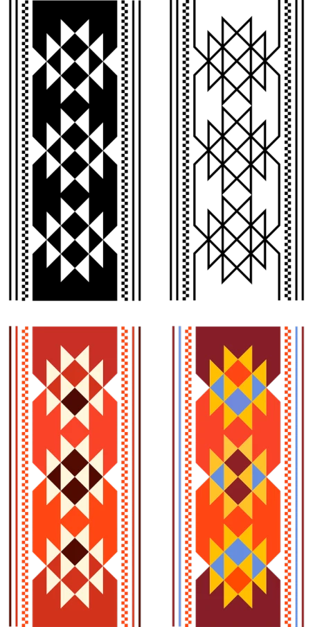 a couple of colorful rugs sitting next to each other, a screenshot, inspired by Lubin Baugin, hurufiyya, vector background, an unknown ethnographic object, chile, amoled