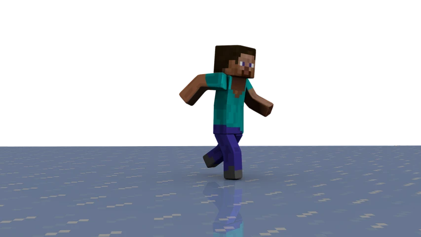 a man in a blue shirt walking across a floor, a low poly render, pixel art, running towards the camera, herobrine, very very low quality picture, clay render