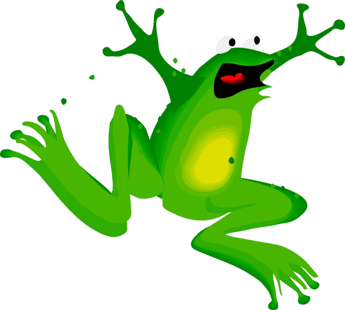 a close up of a frog on a black background, a screenshot, digital art, clip-art, leaping with arms up, swampy, “portrait of a cartoon animal