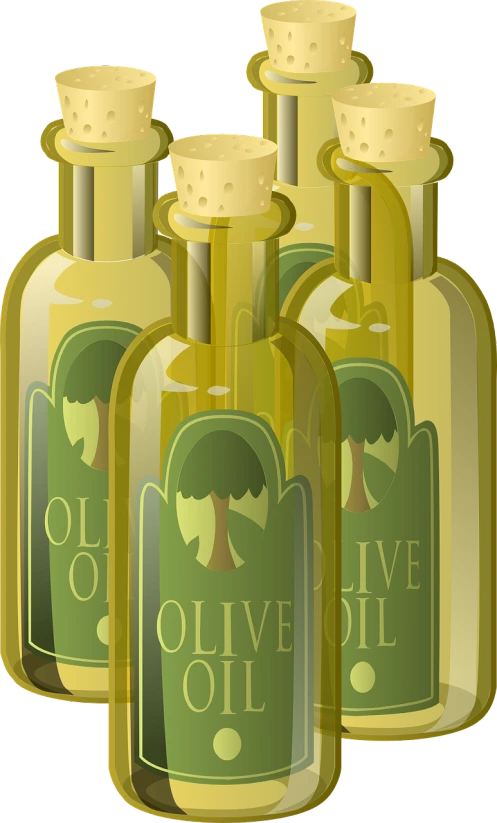 a group of olive oil bottles sitting next to each other, a screenshot, by Viktor Oliva, pixabay, naive art, wikihow illustration, cutout, label, zoomed in