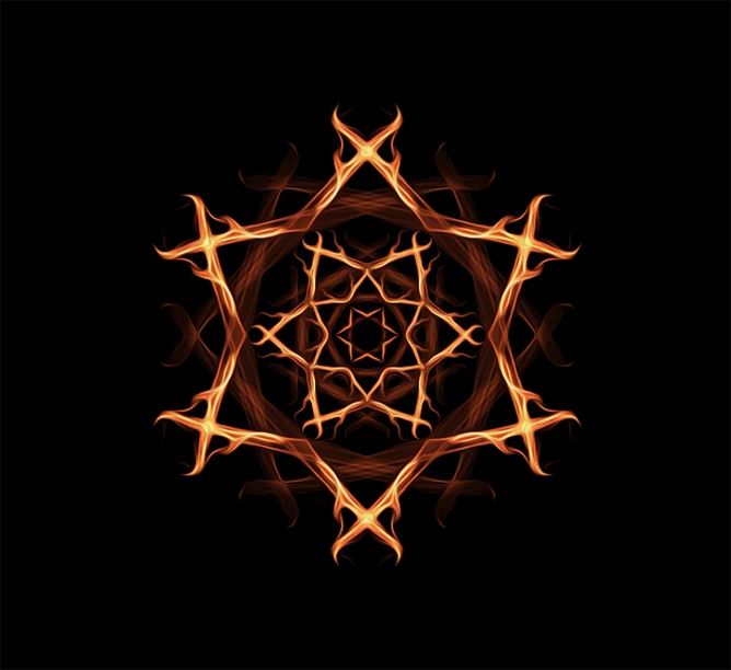a close up of a fire star on a black background, digital art, abstract illusionism, symmetrical tarot illustration, full - view, spaghettification, an alchemical art illustration