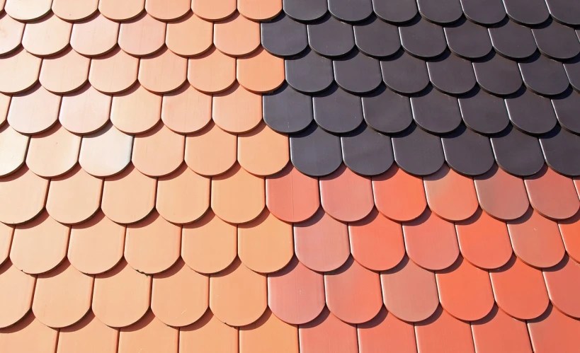 a close up of an orange and black roof, a digital rendering, by Géza Dósa, shutterstock, ceramic, different colors, heavy two tone shading, sleek round shapes