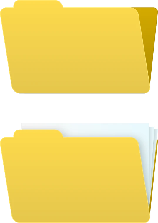 two yellow folders on a black background, edited in photoshop, listing image, round-cropped, clip art