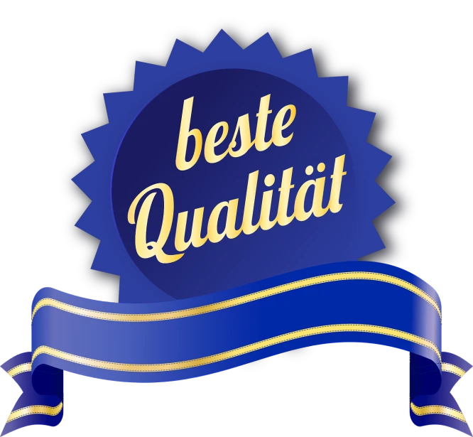 a blue badge with the words beste quatit, by Béla Kondor, pixabay contest winner, !!! very coherent!!! vector art, award winning dark, google parti quality, logo without text