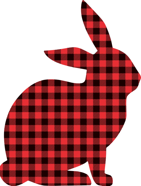 a red and black plaid rabbit on a black background, 1128x191 resolution, svg, easter, material art