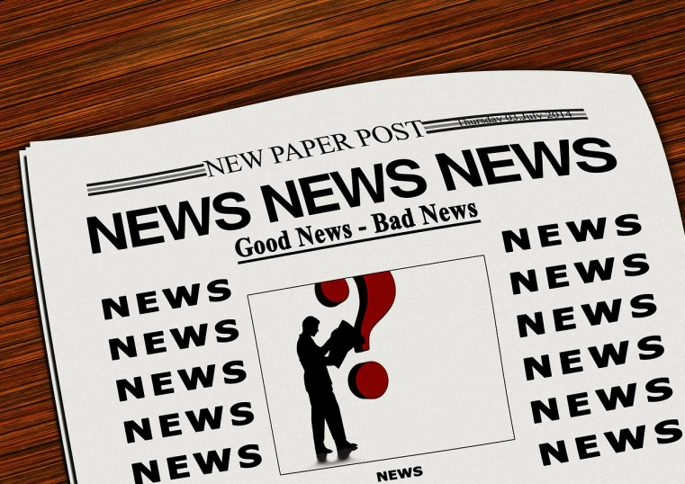 a newspaper sitting on top of a wooden table, a cartoon, trending on pixabay, private press, cycles4d render, bad looking, notices, stock photo
