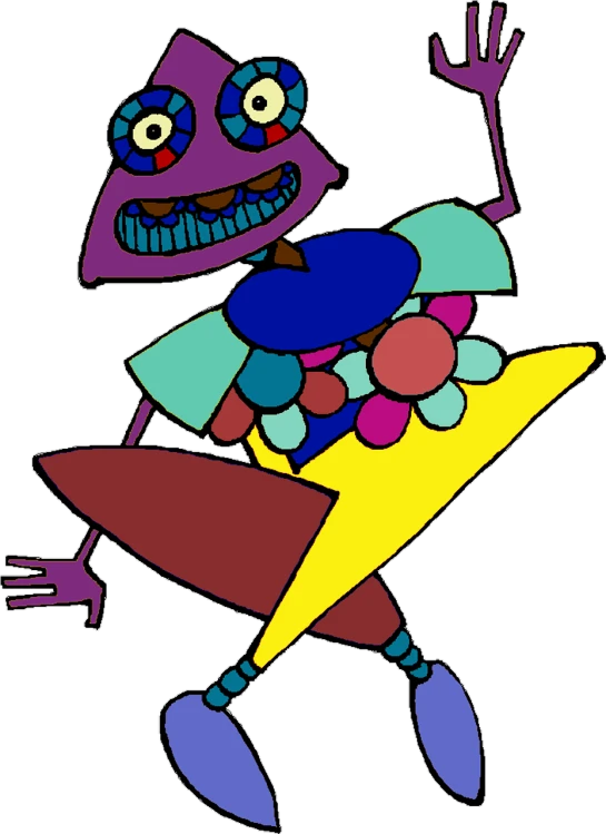 a cartoon character is riding a skateboard, inspired by Karel Appel, toyism, [ bioluminescent colors ]!!, cape, jewel, “ femme on a galactic shore