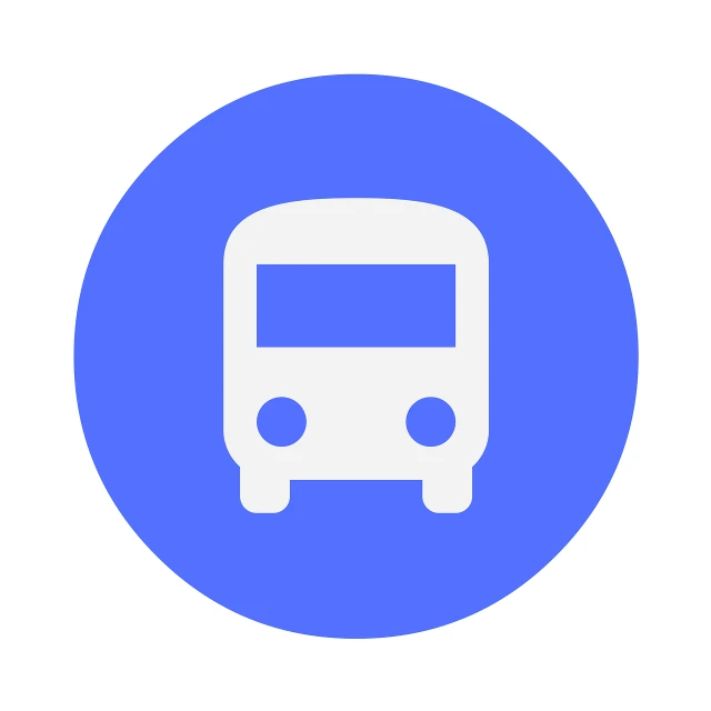 a bus icon in a circle on a white background, flickr, sōsaku hanga, blue scheme, broadway, information, round narrow chin
