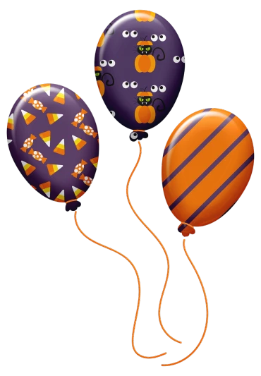 a group of three halloween balloons on a string, by Melissa A. Benson, digital art, birthday, server, dark colors!, blimps